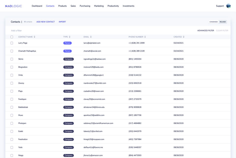 Company and individual contacts in one place